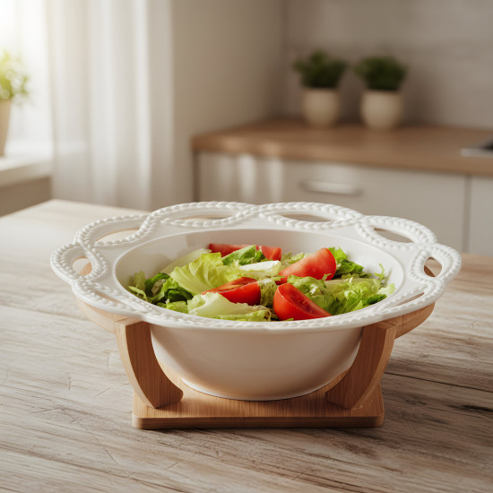 Round Bowl with Bamboo Stand